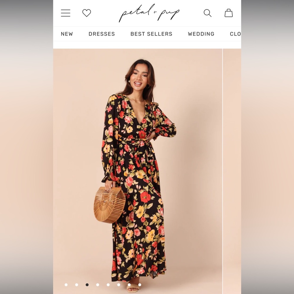 MAXI DRESS - BLACK FLORAL PETAL AND PUP